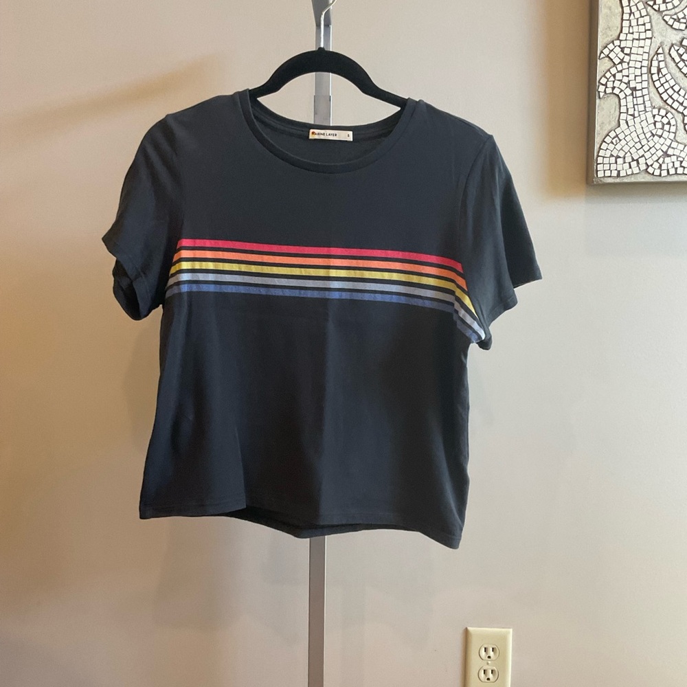 Marine Layer Rainbow Chest Stripe Cropped Tee